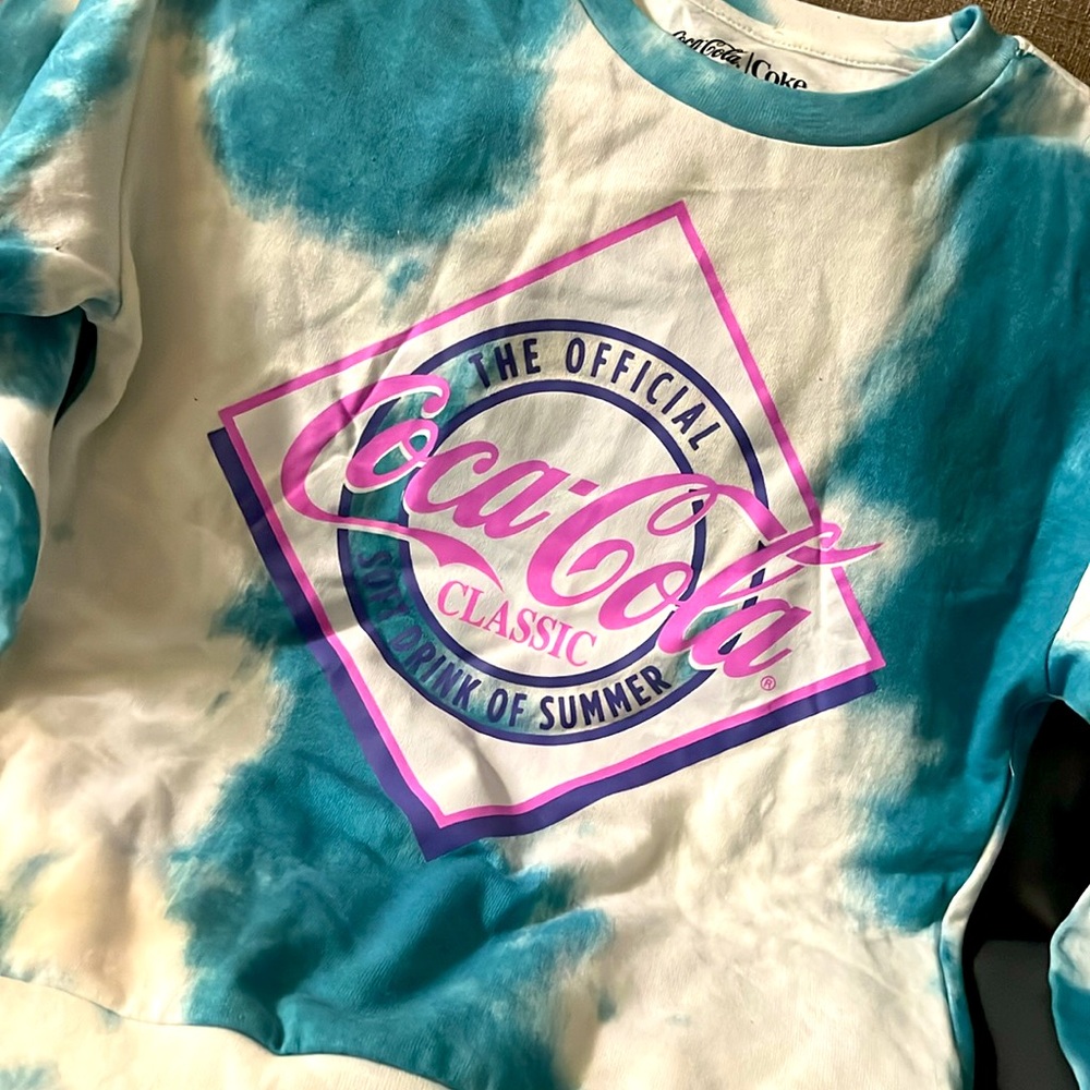 Coca Cola Blue and White Tie-Dye Sweatshirt